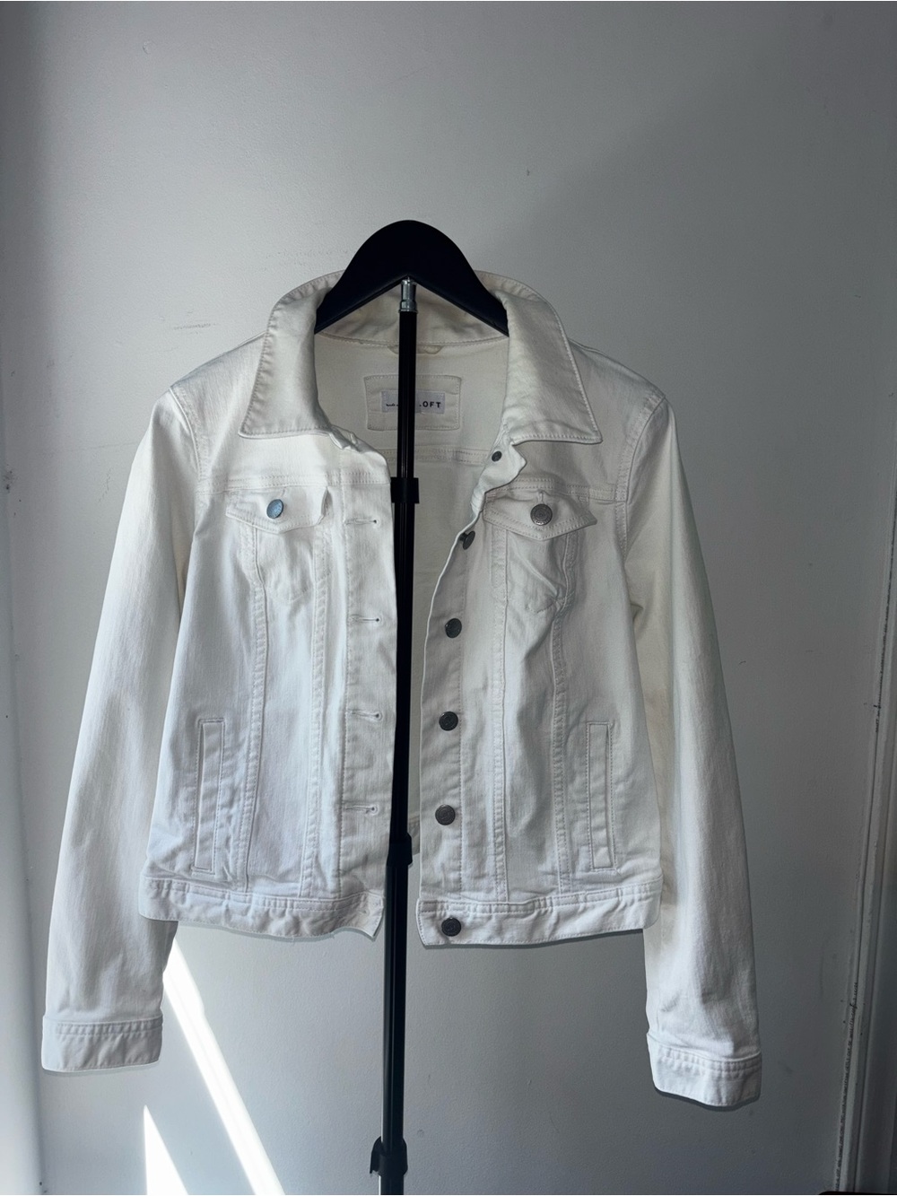 LOFT White Denim Jacket with Button Front